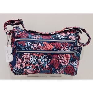 NWT Vera Bradley Performance Twill Cabbage Rose Cabernet Triple Zip Shoulder Bag